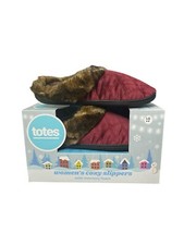 Slippers Woman's L 8-9 Memory Foam Burgundy Red Slip On Faux Fur Totes Toasties