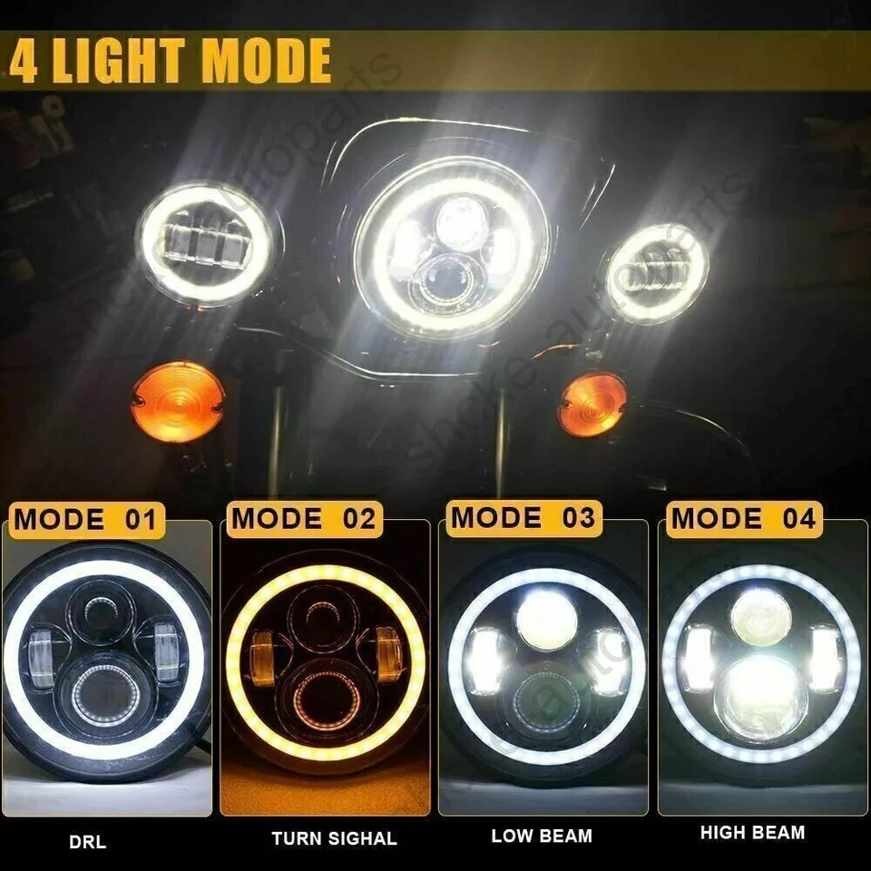 7 inch LED Headlight DRL With Housing Bucket For Harley Honda Yamaha Motorcycle - Image 4 of 4