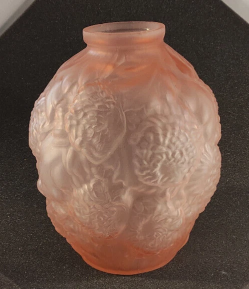 grand vase verre rose motif floral made in france non signé Souchon Neveusel? - Photo 2/4