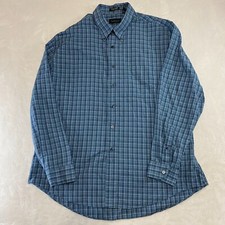 Van Heusen Mens Size XL 17-17 1/2 Blue Plaid Wrinkle Free Stain Free Dress Shirt