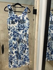 Talbots Dress 8p 8 Petite Floral  Blue White Sleeveless Pleated Chiffon