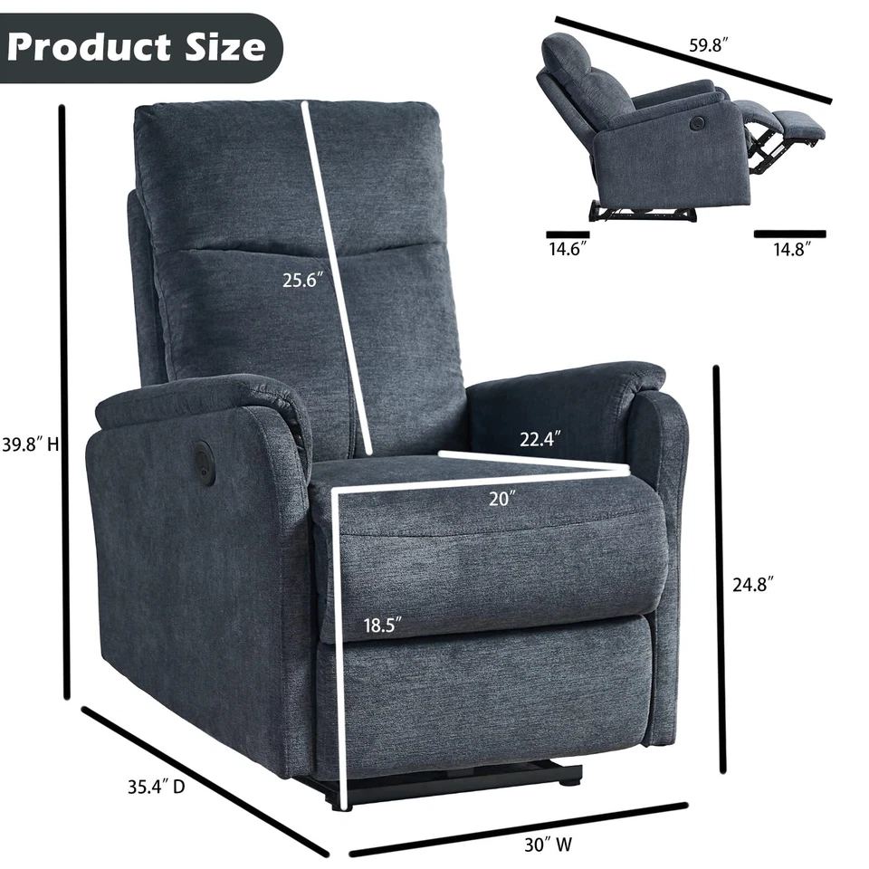 Electric Power Recliner Reclining Single Chair Sofa w/ USB Charging Living Room - Image 2 of 4