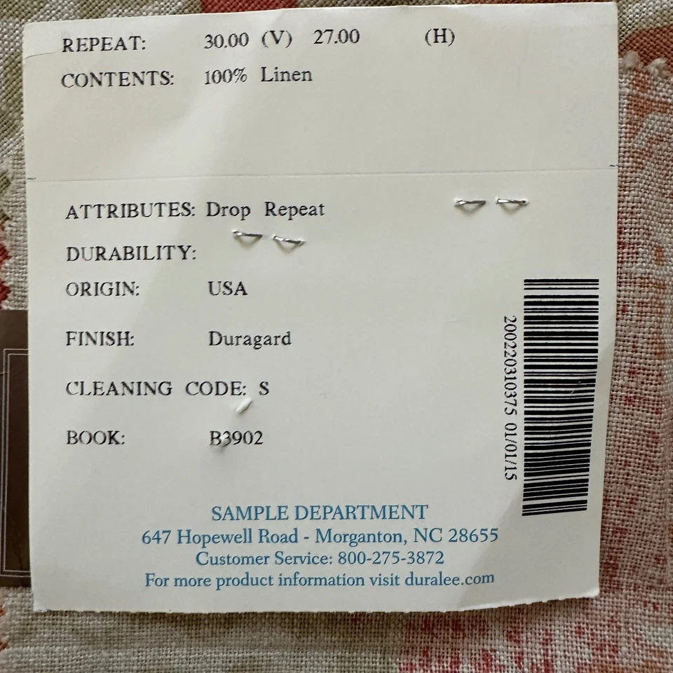 Bailey & Griffin Sample Fabric 100% Linen Coral Color - Image 3 of 4