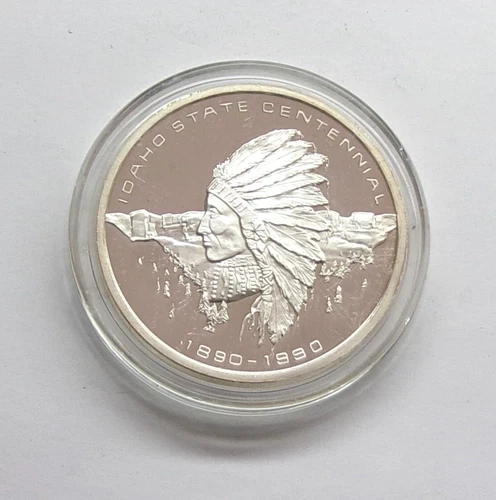 1990 Idaho State Centennial Buhl Trout Capital .999 Sunshine Silver Proof Round