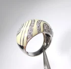 VINTAGE DOME HEART LOVE ENAMEL CLEAR STONES 925 STERLING SILVER RING SIZE 7.25 .