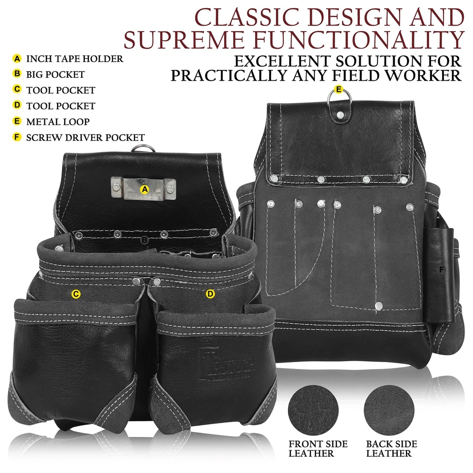 Cinturón de herramientas de cuero negro Trutuch con tirantes | 18 bolsillos | Cinturón de herramientas para marcos Foto 4 de 4