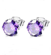 3/4/5/6/8mm CZ Amethyst Stud Earrings February Birthstone Purple Stainless Steel