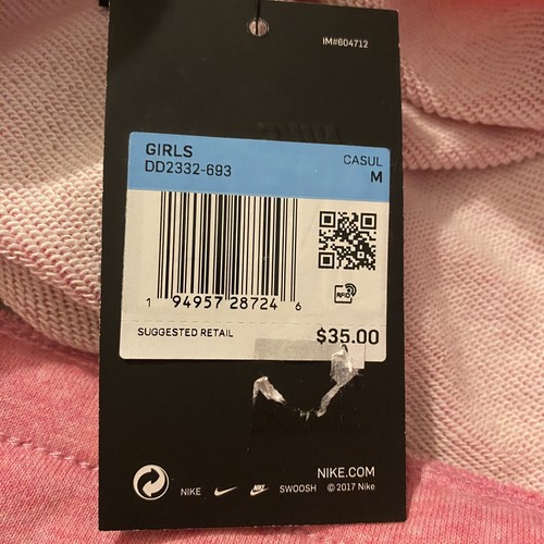 NIKE Shorts Kids Girls M Pink White Swoosh Comfy Standard Fit Gym Sports NWT - Picture 9 of 11