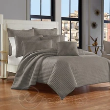 New J Queen New York FULL/QUEEN Metallic Silver Grey Coverlet Quilted Comforter