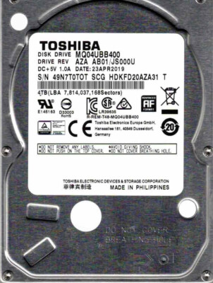 MQ04UBB400, AZA AB01/JS000U, SCG, HDKFD20AZA31 T, TOSHIBA 4TB USB