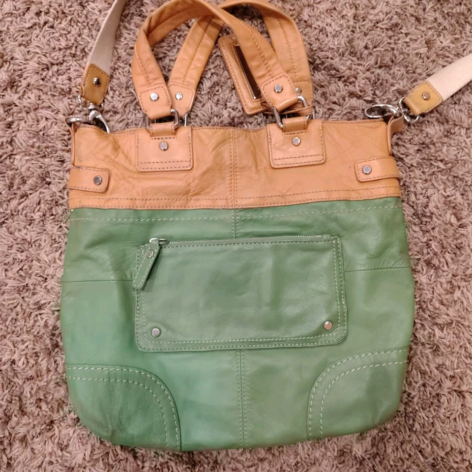Tommy Hilfiger Suave Verde Tostado Cuero Fino Bandolera Bolso Cartera Bolso B42 Foto 2 de 4