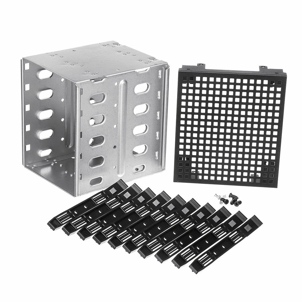 5.25'' Cage Rack Hard Drive Tray Caddy Bay to 5x 3.5'' SATA SAS HDD Expansion - Image 2 of 4