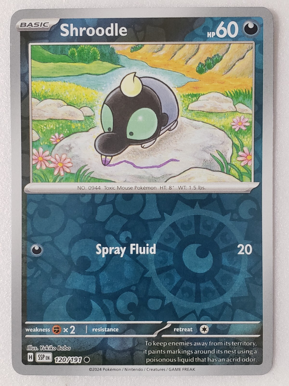 REVERSE HOLO Shroodle 120/191 NM - Surging Sparks Pokemon Card - Yukiko Baba Art