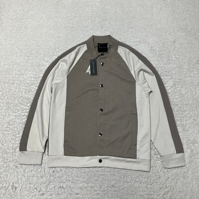 Elie Tahari Jacket Men Medium Gray Interlock Bomber Raglan Varsity Coat Casual
