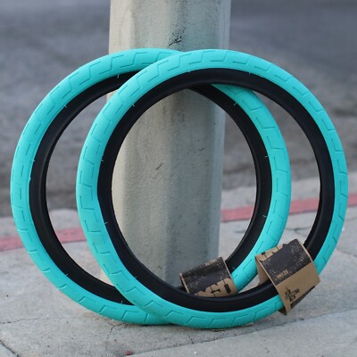 PAIR OF BSD BMX DONNASTREET TIRES TEAL/BLACK 20 x 2.40'' PRIMO CULT ODYSSEY