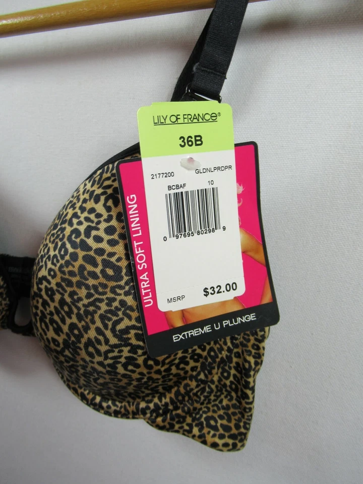 NEW Lily of France Animal Print Extreme Plunge Bra Underwire 36B 2177200 - Image 2 of 4