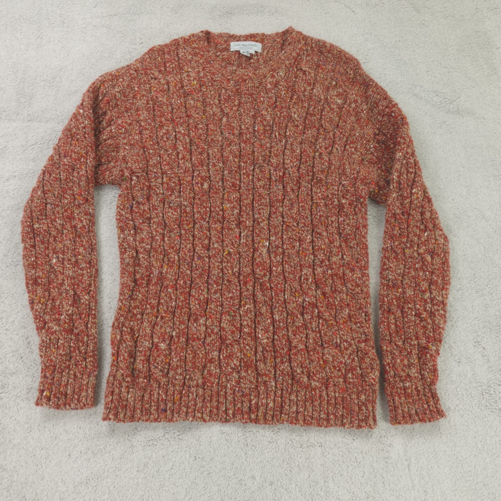 Eoin Rua O'Neill Adult Large Red Marled Wool Cable Knit Sweater Ireland Green