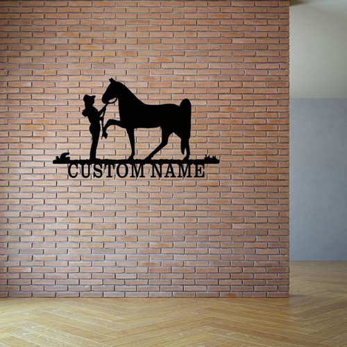 Personalized Cowgirl with Horse Metal Name Sign Home Ranch Farm Decorative Art - Picture 4 of 9