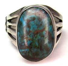 Old Pawn Navajo Bisbee Türkis handgestempelt Sterling / Münze Silber Ring Größe 8