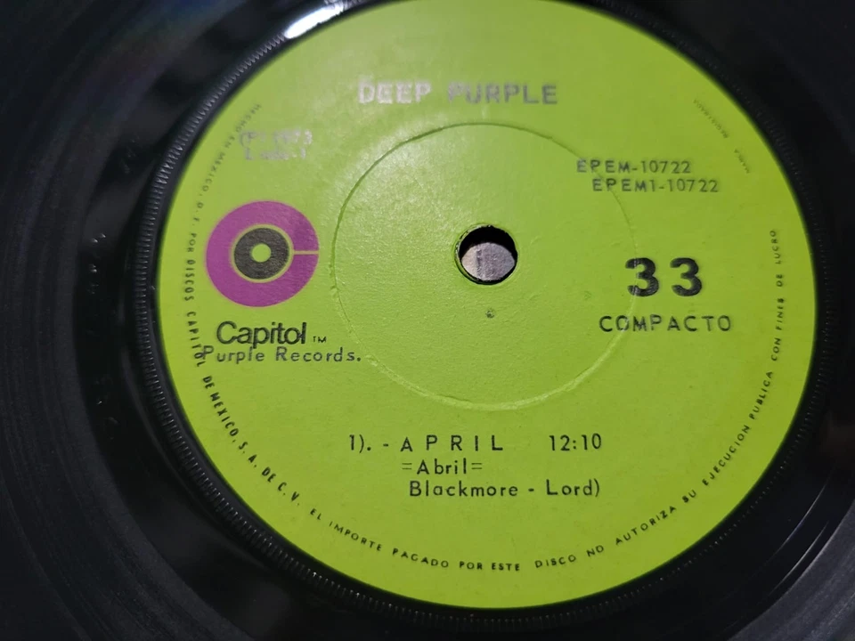 Deep Purple April Chasing Shadows 1973 Mexican Press EP 3 Song Rare 7" - Image 3 of 4