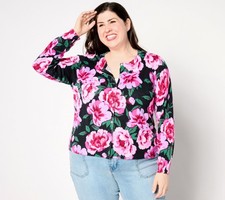 Isaac Mizrahi Live Floral Printed Button Front Cardigan Pitch Black 2X New