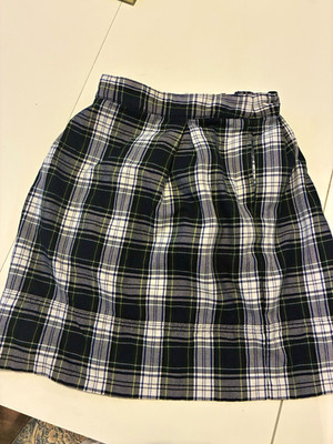 Lands' End Girls Plaid Pleated Skirt Size 10 Zip Closure Black White Green