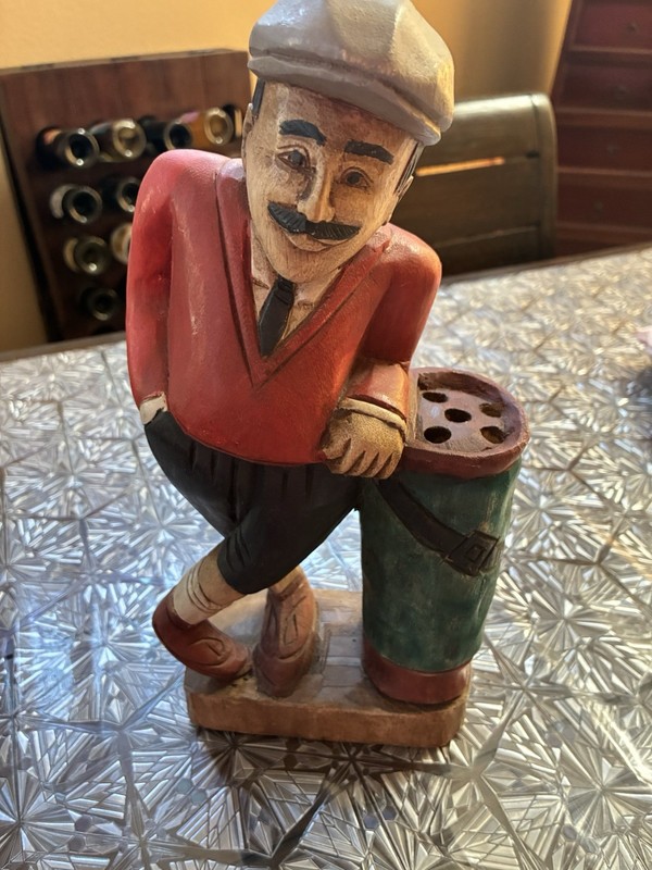 12 1/2 Tall Beautiful Vintage wooden carved golfer statue figurine