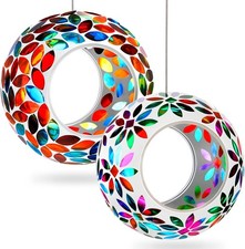 2 Round Glass Bird Feeders with Fly Through D...