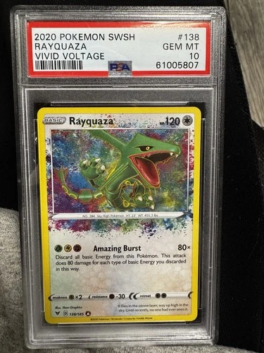 2020 Pokemon SWSH #138 Rayquaza Vivid Voltage Gem Ment PSA 10
