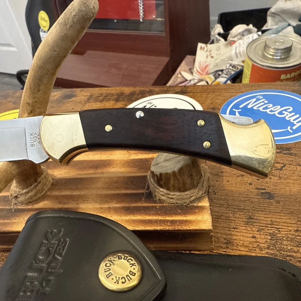  Buck 112 Folding Lockback Pocket Knife vintage 1987  Original Leather Sheath   - Image 3 of 4