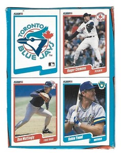 1990 FLEER  BASEBALL   BOX BOTTOM  MLB  CUT-OUT   CLEMENS.MATTINGLY,YOUNT