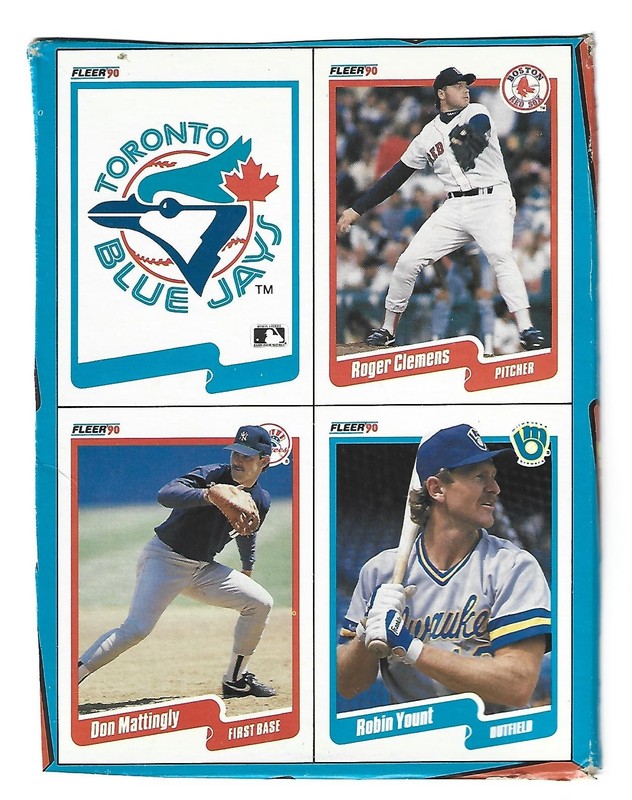 1990 FLEER  BASEBALL   BOX BOTTOM  MLB  CUT-OUT   CLEMENS.MATTINGLY,YOUNT