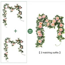 Set of 2 Pink Artificial Eucalyptus Wreaths with Faux Roses - 6.6ft Decor!