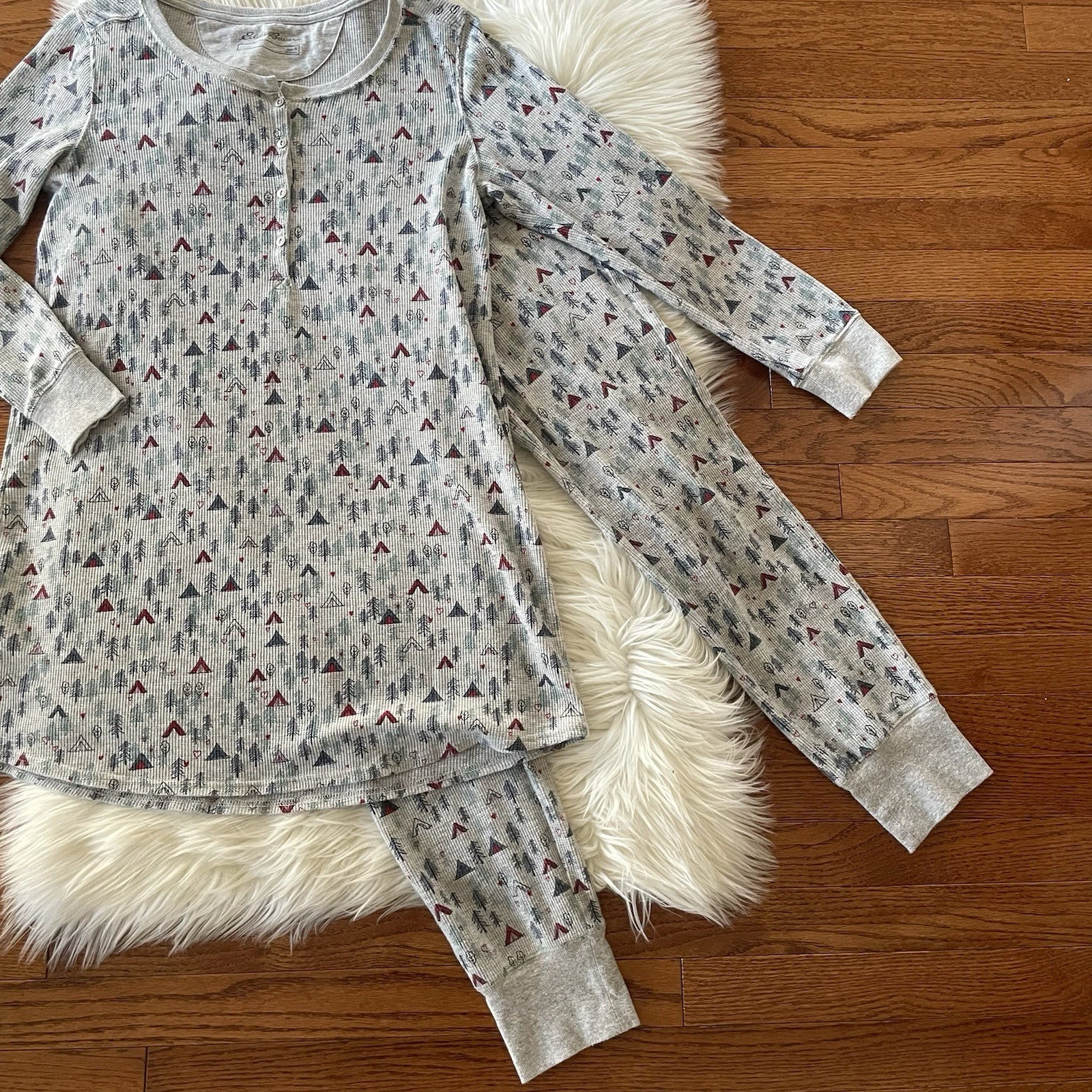 Eddie Bauer Gray Pajama Set with Tree Camping Pattern Long John Style Size Med
Opens in a new window