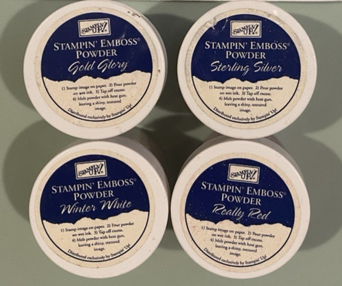 Stampin Up! 4 Emboss Powders: Sterling Silver/Winter White/Gold Glory/Really Red