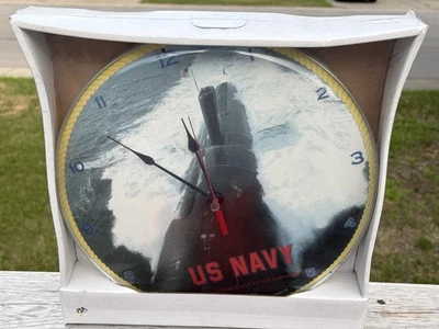 14” US Navy Wall Clock Decor Metal Edge Plastic Bubble Sealed NIB Submarine - Image 1 of 4