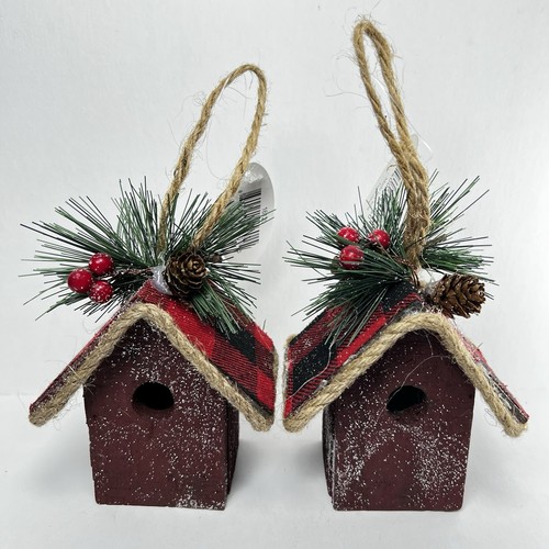 2 NWT Sunset Vista Designs Birdhouse Ornament Decoration Red Buffalo Check READ - Picture 1 of 10