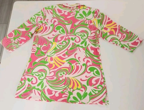 Sz M Katherine Way Pink Bold Print 3/4 Sleeve Nylon V-Neck Top Tunic Resort - Picture 8 of 8