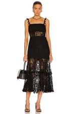 NEW NWT $795 ALEXIS "Lucila" black midi dress with pom pon tassel detail - sz L