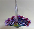 Fenton Iridized Plum Opalescent Ruffled Holly Berry Basket Excellent Condition