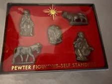 Mini Self Standing PEWTER NATIVITY Vintage 1980s Manger Scene Figurines
