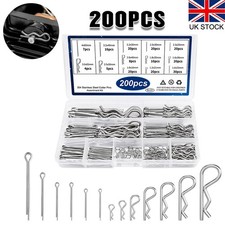 200Pcs Cotter Pins R Clips Assortment Kit, 304 Stainless Steel Split Pins Set