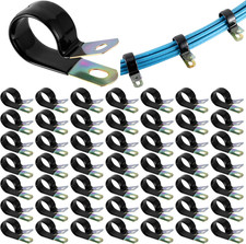50 Pack Vinyl Coated Cable Clamps Galvanized Steel Cable Metal Wire Rubber Cushi