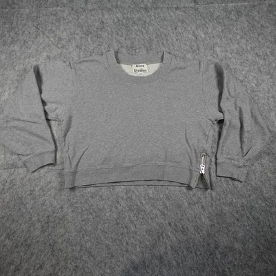 Acne Studios Sweater Women Medium Grey Bird Z Fleece Side Zip Cropped Sweatshirt