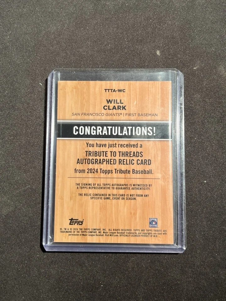 2024 Topps Tribute to the Threads Relics /99 Will Clark #TTTA-WC Auto - Image 2 of 2