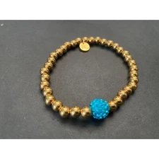 Rustic Cuff IRELAND Stretch Bracelet Goldtone with Blue Shamballa Bead
