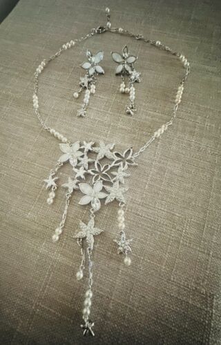 Swarovski Crystal Pearl Bridal Necklace Earrings SET - Afbeelding 1 van 4