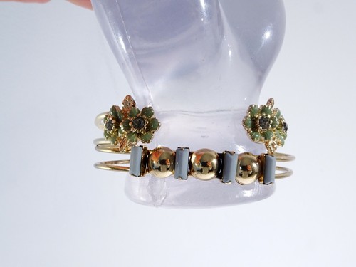 Lee Angel Women's Blue Bead Green Enamel Open End Cuff Bracelet Set 2 NWT 98 - Picture 5 of 5