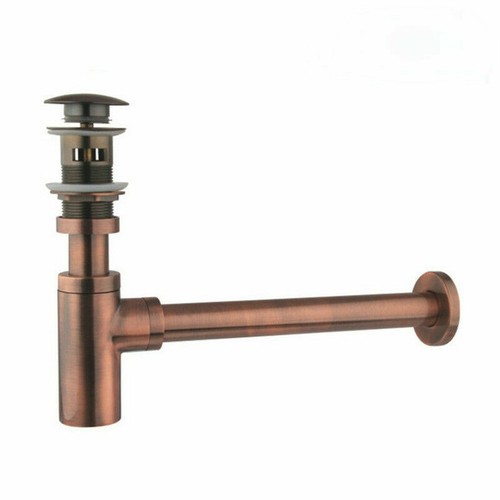 Antique Copper P-Traps Pop Up Drain Kit Basin Sink Waste Bottle With Overflow - Afbeelding 1 van 4