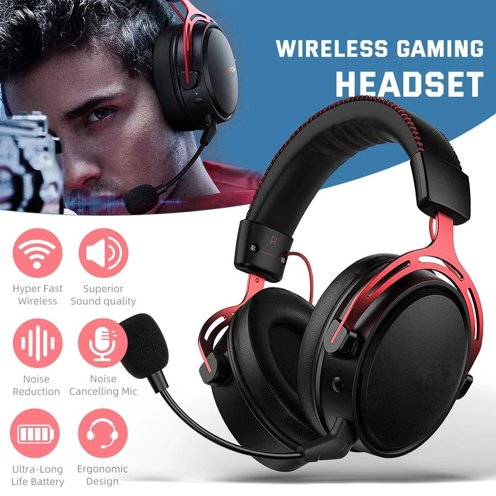 Mpow 2.4G Gaming Headset Mic Stereo Bass Surround Headphone For PC